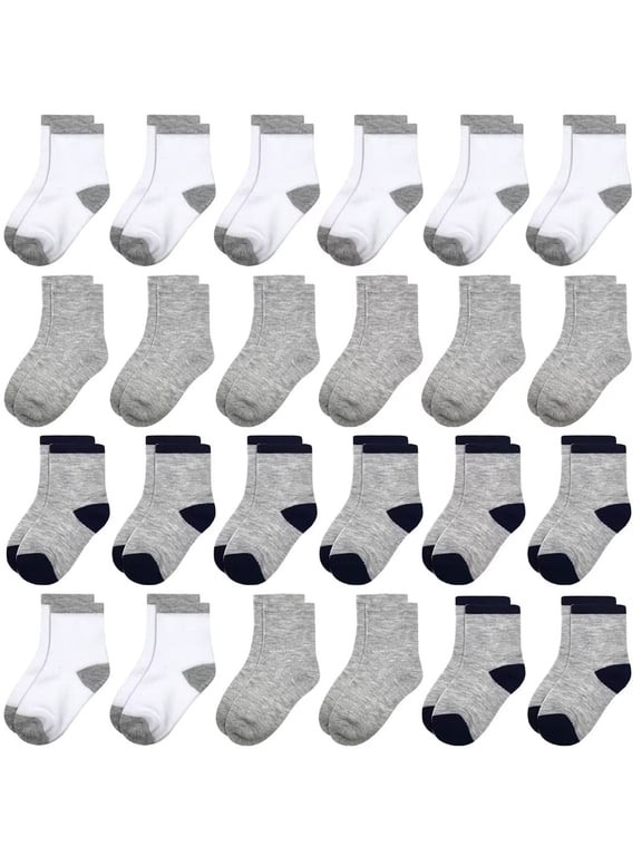 Boys Toddler Crew Socks- 24 Pairs Soft Athletic Casual School Socks for Kids Boys Girls 1-14 Years Old