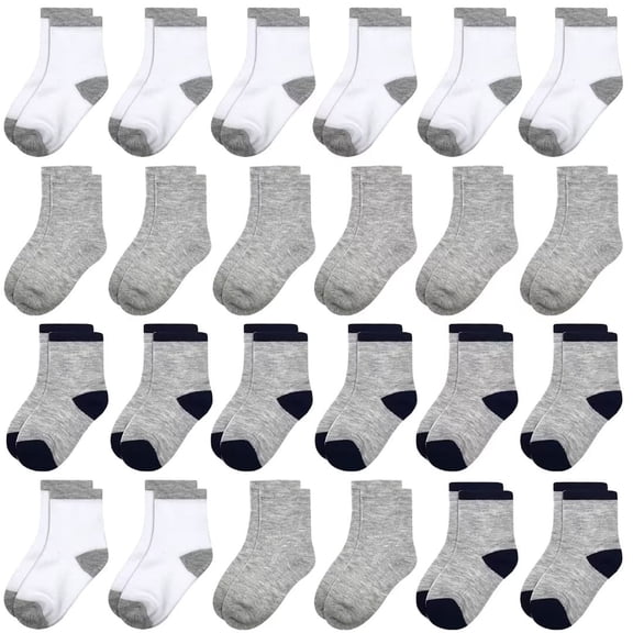 Boys Toddler Crew Socks- 24 Pairs Soft Athletic Casual School Socks for Kids Boys Girls 1-14 Years Old