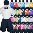 thumbnail image 1 of Boys Toddler Formal Vest Shorts Suits Satin Vest Navy Bow Tie Hat 5pc Set S-4T, 1 of 2