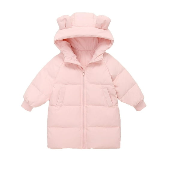 Boys Down Toddler Kids Little Girls Winter Solid Coats Bears Ears Outerwear Mediun Length Warm Jackets Down Coat Cotton Hooded Wadding Outwear 2 years-3 years