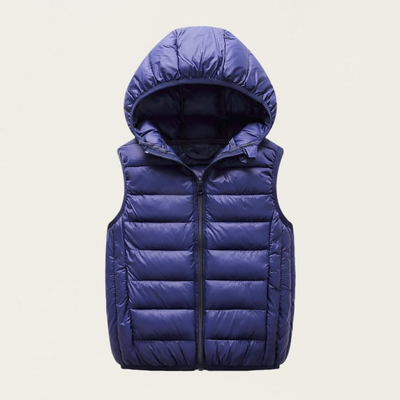 Boys and Toddlers' Lightweight Water-Resistant Packable Hooded Puffer Vest Ndbuld Children's Solid Color Hooded Zipper Warm Sleeveless Top Mid Size Children's Casual Jacket Navy 3 Years