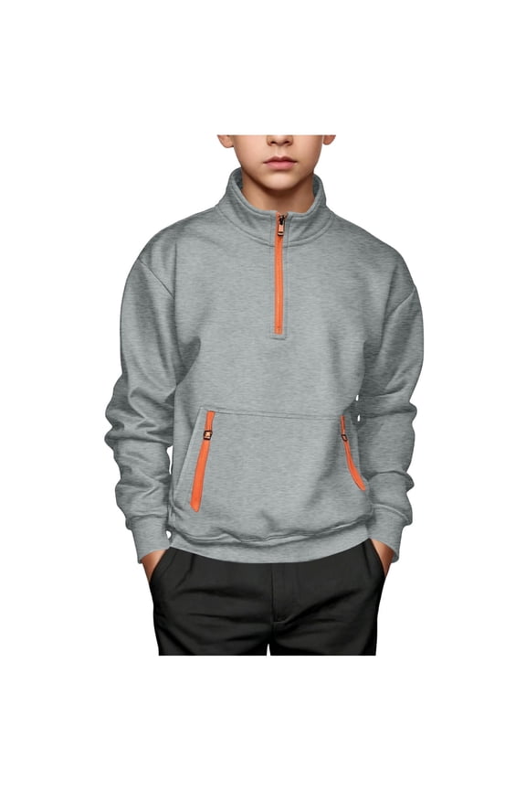 Boys and Toddlers' Midweight Polar Fleece Quarter-Zip Pullover Jacket, Long Sleeve Warmth Mock Neck Youth Sweatshirt Winter Clothes for Kids Years 5-15 Gray