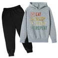 thumbnail image 1 of Boys and Toddlers' Wide-Rib Outfit Set New Hooded Football Letter Printed Hoodie Pants Children's Casual Two Piece Fashion Trend American Football Fans Sports Gift Athletic Grey, 13-14 Years, 1 of 3