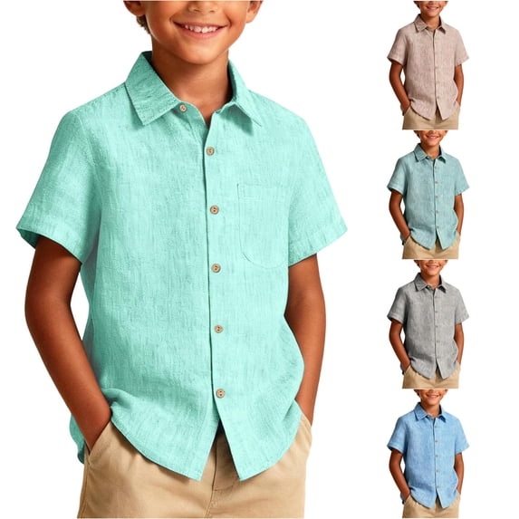 Boys Top Plaid Button-Down Shirt for Summer and Everyday Casual Wear Lightweight Short Sleeve toddler and kids Top