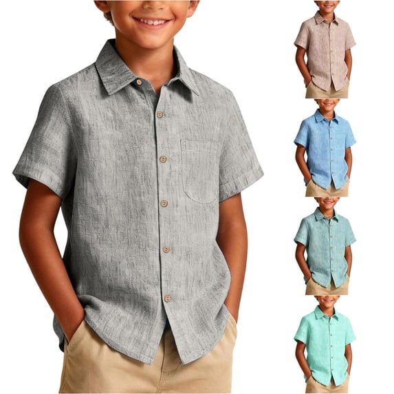 Boys Top Plaid Button-Down Shirt for Summer and Everyday Casual Wear Lightweight Short Sleeve toddler and kids Top