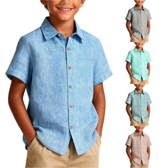 Boys Top Plaid Button-Down Shirt for Summer and Everyday Casual Wear Lightweight Short Sleeve toddler and kids Top