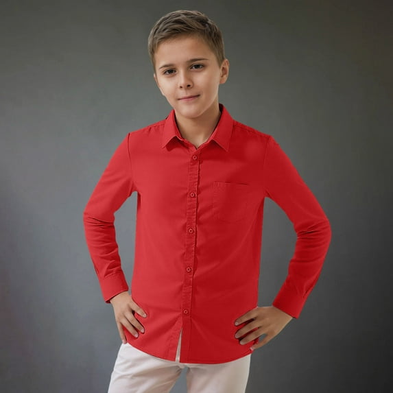 Boys Tops Casual Long Sleeve Shirt for Kids Fashionable Toddler Button-Up Tops Stylish Lapel Design for Young Gentlemen