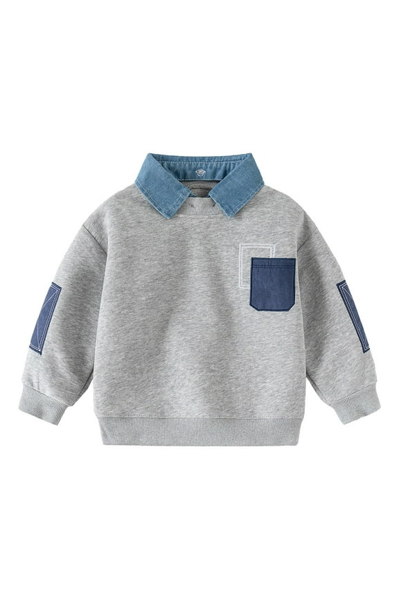 Boys Tops Casual Patch Sleeve Shirt Long Sleeve Style Kids Clothes Fashion Boys Shirts with Lapel Comfortable Everyday Boys Fashion