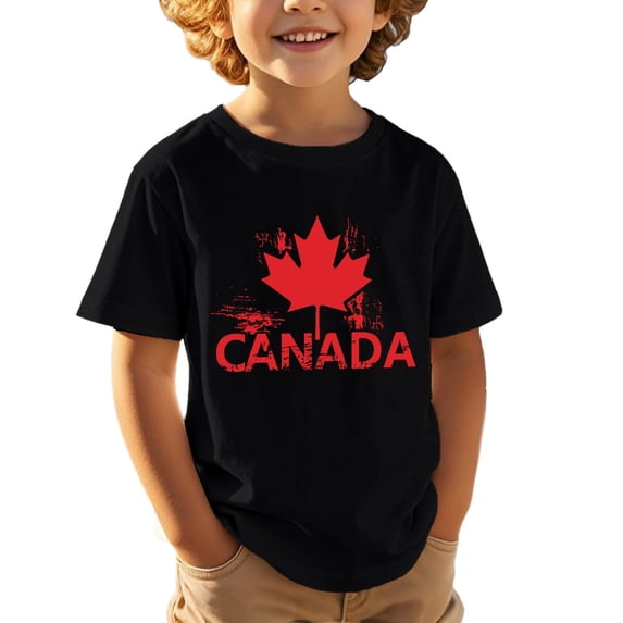 Boys Tops Casual Short Sleeve T Shirt for Summer | European Canadian National Day Maple Leaf Printed Kids Top for Everyday Wear
