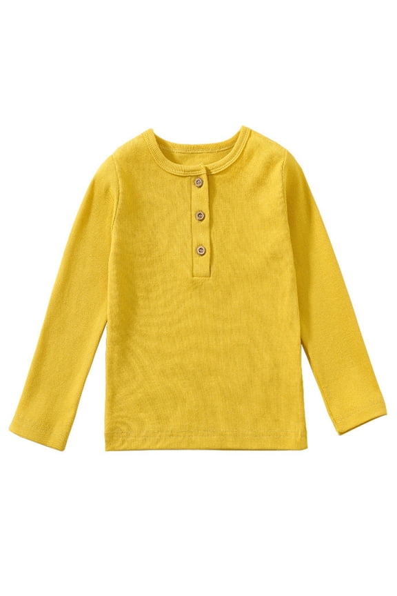 Boys Tops Ribbed Long Sleeve T Shirt for Everyday Casual Outdoor Play - Cozy Everyday Wear for 2-7 Years, 6-7 Years, Gold