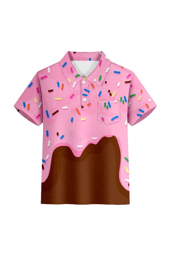 Boys Tops Summer Short Sleeve Prints Gentleman Pocket Y2K Tops,Pink,3-4 Years