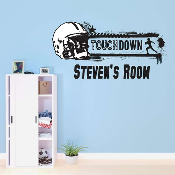 Boys Touch down Active Sports Wall Decal Decoration Active Sport Lovers Kickoff Punt Football Player Lasts Years and Easily Removable - Size: 30 In(W) x 15 In(H)