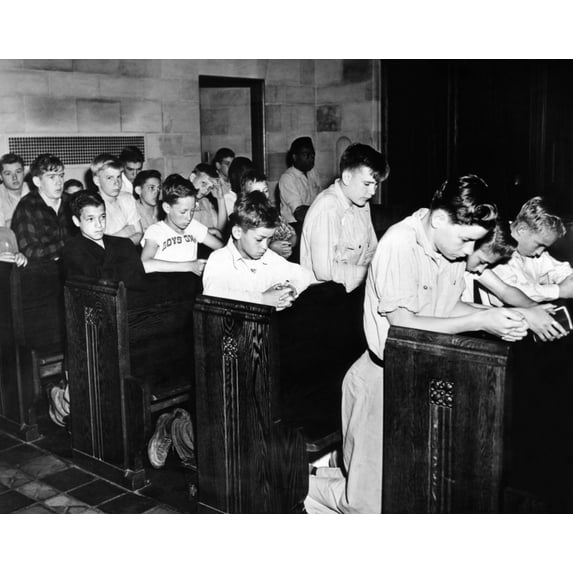 Boys Town Citizens Bow Their Heads In Prayer For The Father Flanagan. Founder Of Boys Town Died Recently In Germany While Inspecting European Youth Organizations. May 15 History (36 x 24)