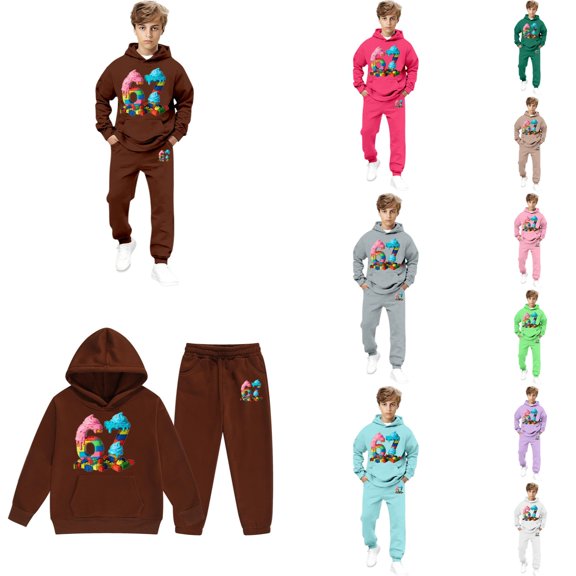 Boys Tracksuit Cartoon 67 Print Hooded Sweatshirt Jogger Pants Casual Hop Pullover Playful 2 Piece Outfits 6-7 Y