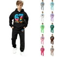 thumbnail image 1 of Boys Tracksuit Rap 67 Print Hooded Sweatshirt Jogger Pants Casual Comfortable Pullover Playful 2 Piece Outfits 10-11 Y, 1 of 5