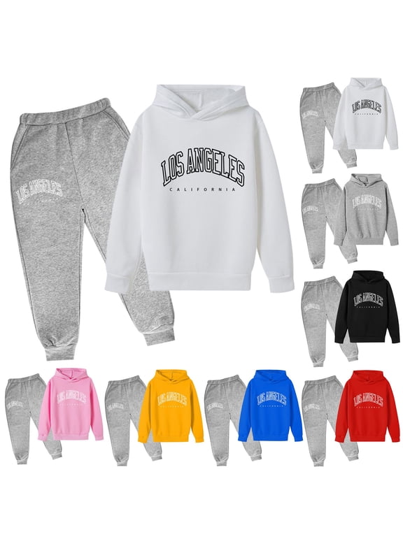 Boys Tracksuit Set Sweatshirt and Pants Soccer Outfit Solid Color Hoodie Sets 2 Pieces Boys Sweatsuit Set School Uniform
