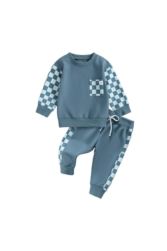 Boys Tracksuit Set Toddler Boys Clothes Solid Color Ribbed Long Sleeve Sweatshirt and Pants 2 Piece Fall Winter Outfits Set 3-7T
