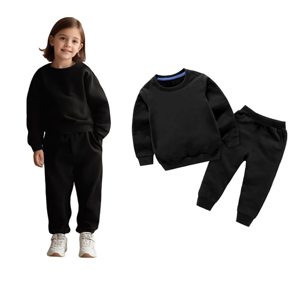 Boys' Tracksuits Long Sleeve Crewneck Black Tracksuit Pullover Sweatshirt Sweatpants 2 Piece Fall Winter Clothes Girl Clothes Size 4-5 Years Boys Girls Fashion