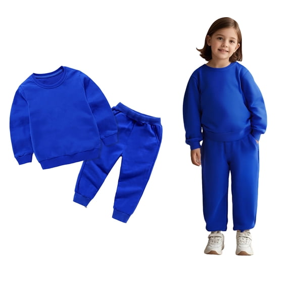 Boys' Tracksuits Long Sleeve Crewneck Dark Blue Casual Pullover Sweatshirt Sweatpants 2 Pcs Winter Clothes 9-10 Years Old Girl Clothes Boys Girls Fashion