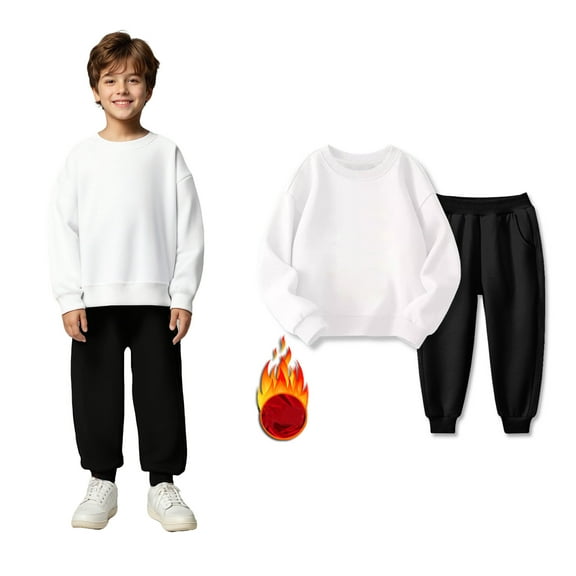 Boys' Tracksuits Long Sleeve Solid Crewneck Black Casual Sweatshirt and Jogger Pants 2 Piece Fall Clothes Girls Clothing Size 6-7 Years Boys Girls Fashion