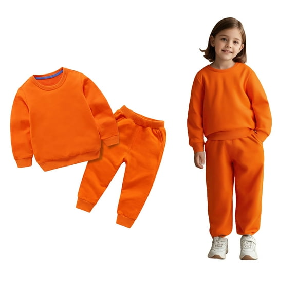 Boys' Tracksuits Long Sleeve Solid Crewneck Orange Soft Sweatshirt Sweatpants 2 Pcs Winter Clothes 5-6 Years Boys Clothes Boys Girls Fashion