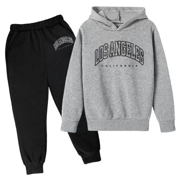 Boys' Tracksuits Pullover Hoodie Jogging Pants Set 2 Piece Unisex Kids Sweatsuit Letter Printed Pullover Sweatshirts and Sweatpants Sweat Suits for Girls Dark Gray 9-10 Years