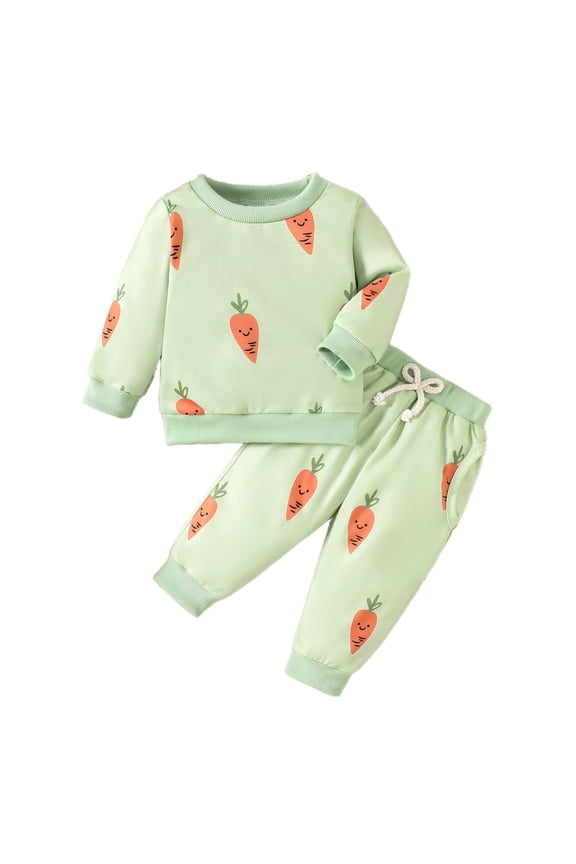 Boys' Tracksuits Toddler Baby Long Sleeve Easter Carrot Prints Pullover Sweatshirt + Pants 2 Piece Outfits Kids Sweatpants Green 3 Months-6 Months