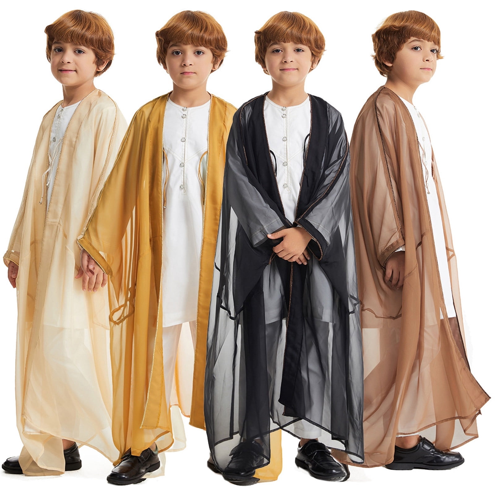 Open Front Robe Boys Traditional Open Front Sheer Robe Long Sleeve Cultural Party Coat ...