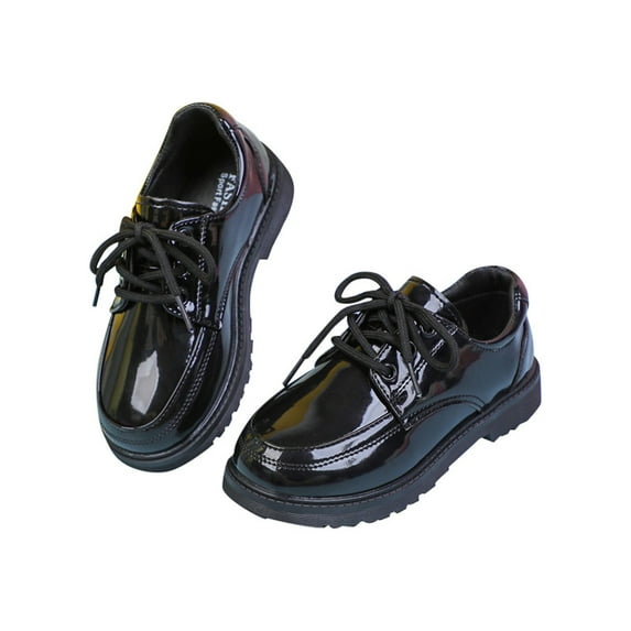 Boys Traditional Pointed Toe Dress Shoes, Black Leather Lace-Up Formal Shoes for Formal Events