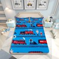 thumbnail image 1 of Boys Train Queen Bed Sheets Set Cartoon Car Toddler Bedding Set,Traffic Transportation Track Sheet Set For Kids Teens Red Blue Steam Engine Railway Decor Sheets, 1 of 6