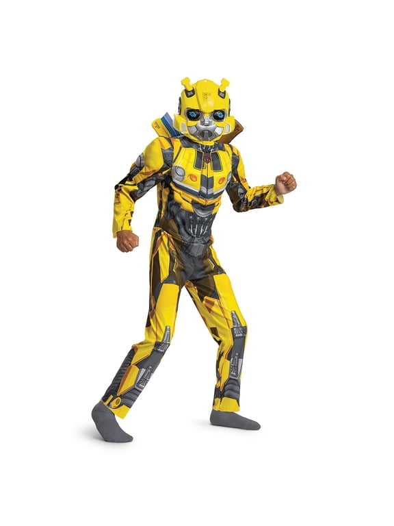 Boys Transformers Bumblebee Muscle Jumpsuit & Mask Halloween Costume M (8)