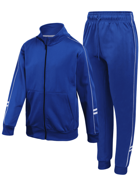 Boys Tricot Jogger Set 2 Piece Lightweight Active Performance Zip-Up Tracksuit Set
