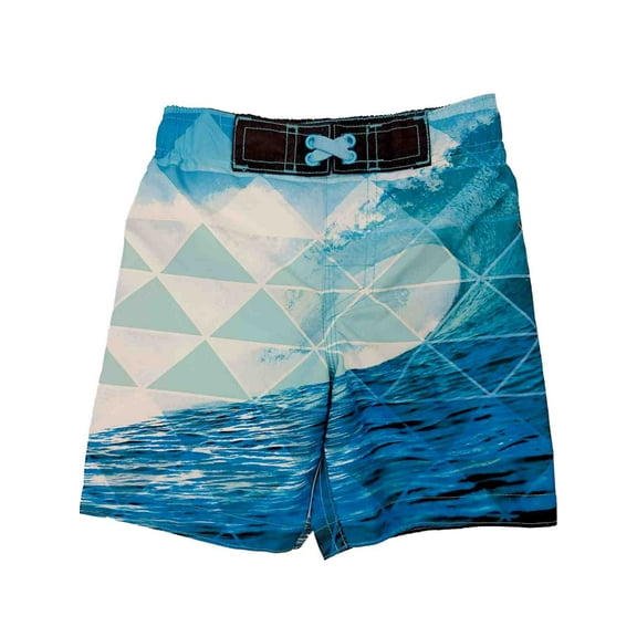 Boys Tropical Blue Crashing Waves Beach Print Swim Trunk Board Shorts XS (6-7)