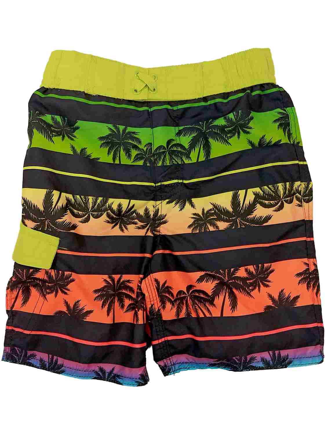 Boys Tropical Orange & Green Stripe Palm Tree Print Swim Trunk Board Shorts  XXS