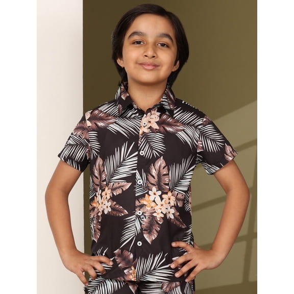 Boys Casual Shirts and Short Sets Casual Printed Kids Co-ords Set (KSS1_Black_10_11Y)