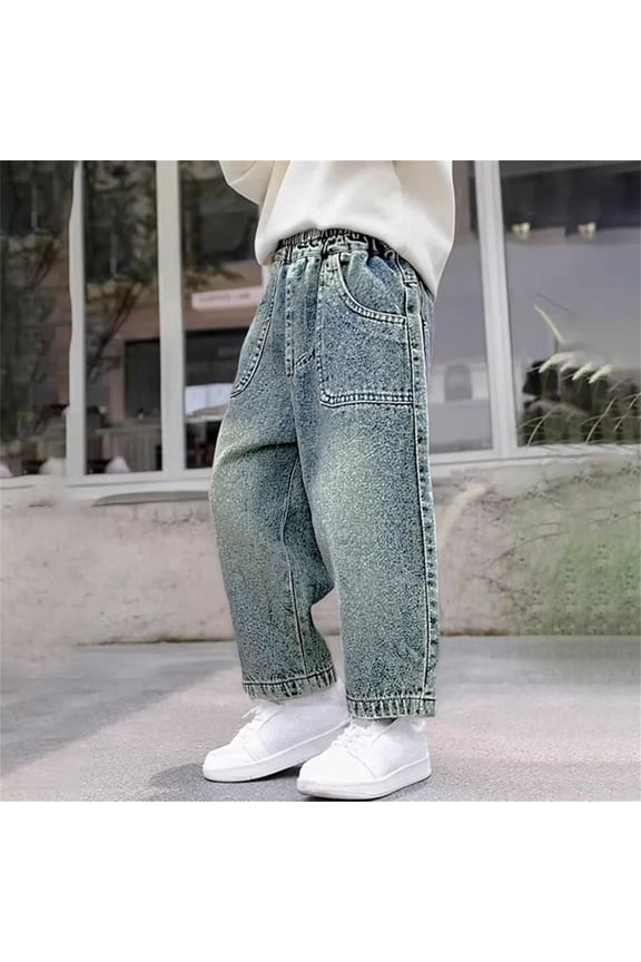 Boys Trousers Casual Drawstring Solid Color Soft Casual Pants for Boys Relaxed Fit for Teens Summer Clothes for Teens (Blue,4-5 Years)