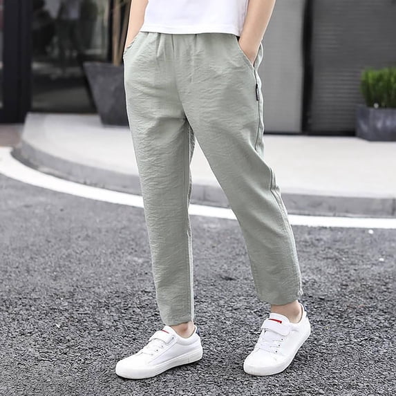 Boys Trousers Casual Loose Fit Long Trousers Streetwear Boys Casual Pants for Boys Teens Spring Fashion 2026 (Green,7-8 Years)