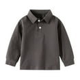 thumbnail image 1 of Boys Tshirt - Fall/Winter Solid Color Button Down Long Sleeve School Uniform Polo Shirts for Boys(Size:18-24 Months), 1 of 3