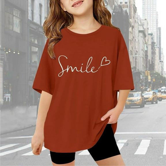 Boys Tshirt Graphic Letter Print Short Sleeve TShirts Crewneck Pullover Undershirt Child Boys Red T Shirts Girls Summer Clothes Size 5-6 Years