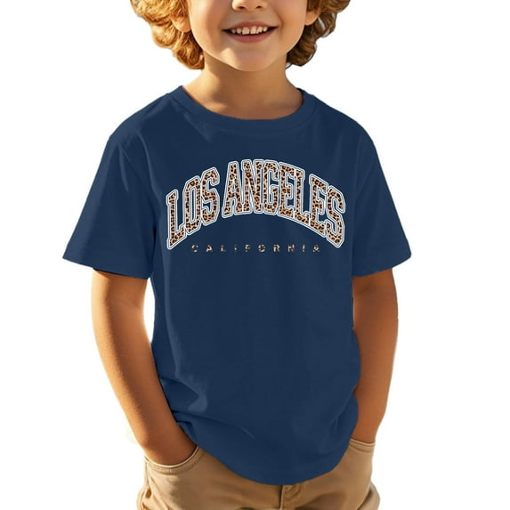 Boys Tshirt Los Angeles Shirts Graphic Letter Print Short Sleeve Summer Crewneck Tops Basic Tees Girls Summer Clothes Size 8-9