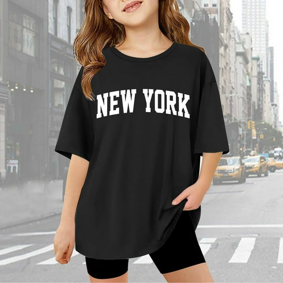 Boys Tshirt New York Letter Printed Short Sleeve Casual Oversized Summer Tshirts Graphic T Shirt for Boys 9-10 Years