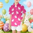 thumbnail image 1 of Boys Tshirts Boys Easter Bunny Print Short Sleeve Button Down Shirt with Pocket Boys' Tops Hot Pink 5-6 Years, 1 of 4