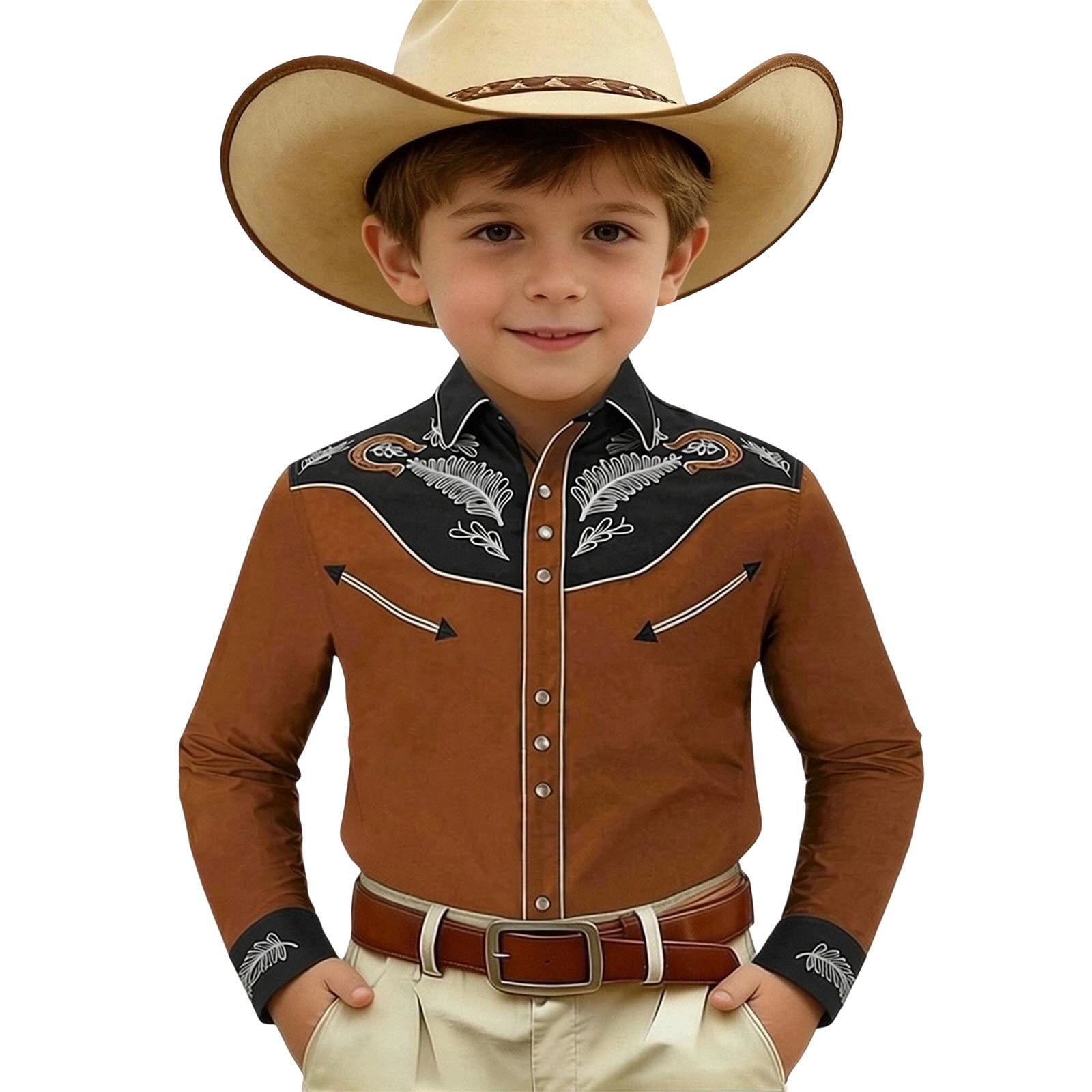 Boys Tshirts Boys Youth Kids Casual Western Cowboy Print Shirt Turn ...