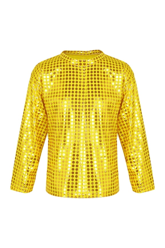 Boys Tshirts Casual Sequin Glitter Party Carnival Gown Long Sleeve Tops Kids Clothes Gold 6 Years-7 Years