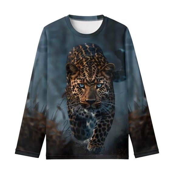 Boys Tshirts Child Boys Cheetah Crew Neck Long Sleeve T Shirt Cartoon Graphic Casual Top