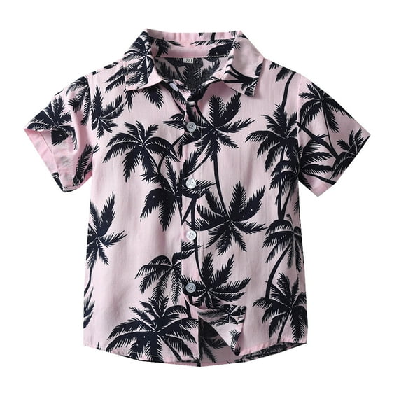 Boys Tshirts Child Summer Short Sleeve Gentleman Tops Beach Holiday Floral Prints Hawaiian Style Lapel Shirt Graphic Tees Pink 6 Years-7 Years