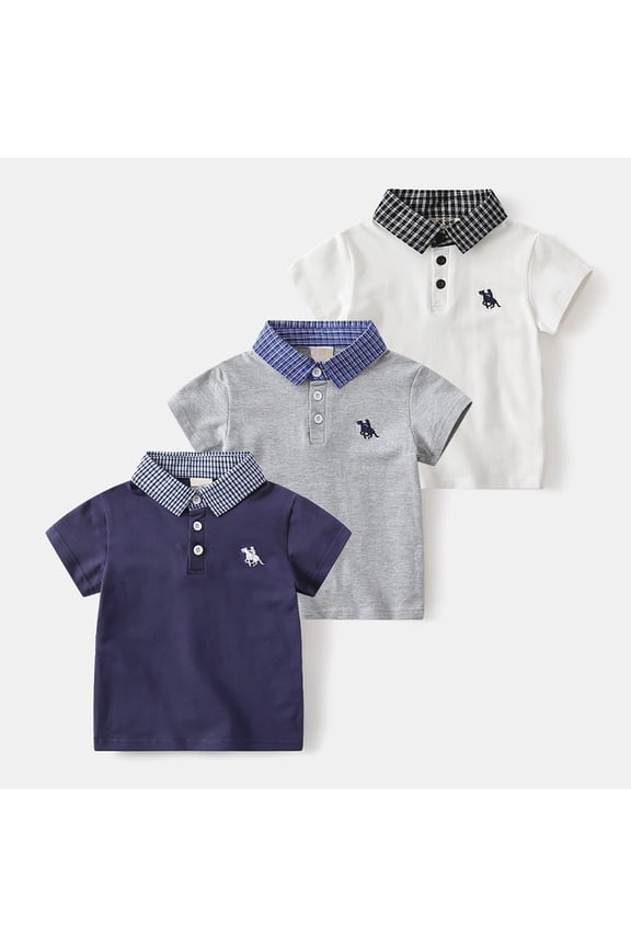 Boys Tshirts Classic Plaid Collar Short Sleeve Polo Casual Daily Wear Top Girls Tops White 4-5 Years