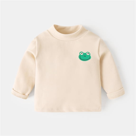 Boys Tshirts Cozy Lined Solid Print Turtleneck Long Sleeve Sweatshirt for Cold Weather Boys' Tops Tees Shirts Beige 2 Years-3 Years