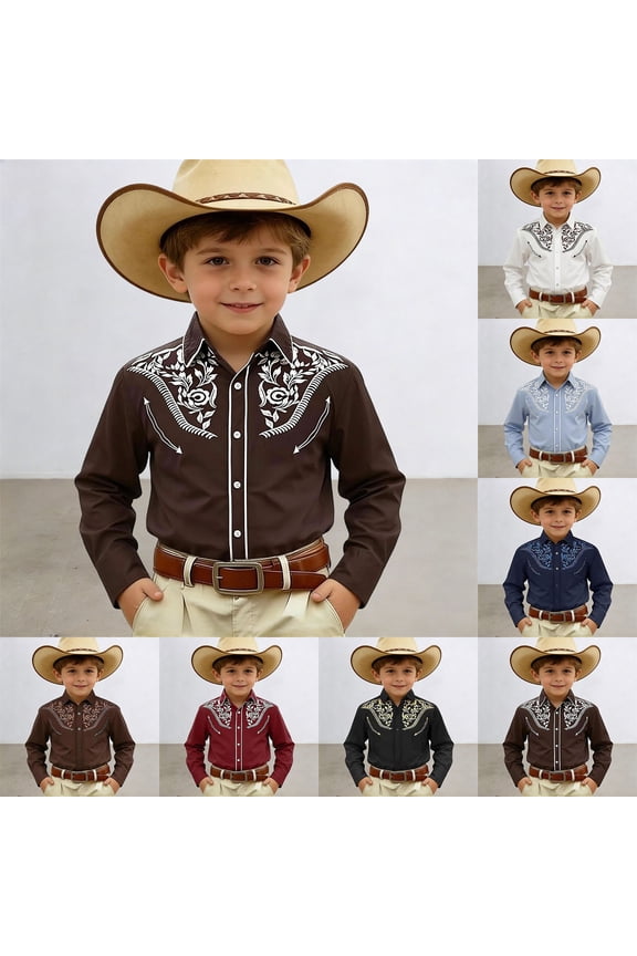 Boys Tshirts Kids 3D Cowboy Graphic Long Sleeve Button Front Casual Boys' Tops Light Blue 8-9 Years