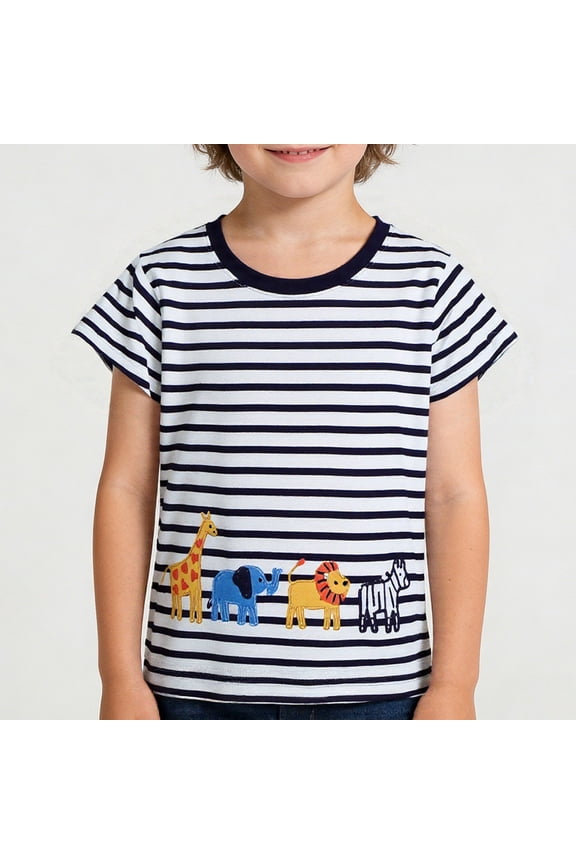 Boys Tshirts Kids Embroidered Short Sleeve Tee Comfortable Casual Wear Boys' Tops Black 1-2 Years